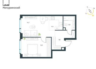 Продается 2-комнатная квартира, 44 м2, Москва, метро Мичуринский проспект, жилой комплекс Левел Мичуринский, к2