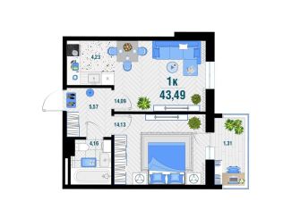 Продажа 1-комнатной квартиры, 43.5 м2, Адыгея
