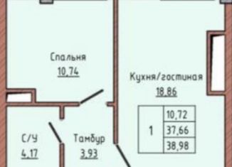 Продается однокомнатная квартира, 39 м2, Нальчик, улица Ашурова, 24