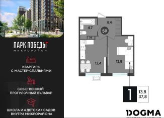 Продам 1-комнатную квартиру, 37.8 м2, Краснодар