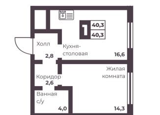 Продается однокомнатная квартира, 40.3 м2, Челябинск, Тракторозаводский район, проспект Ленина, 4Г