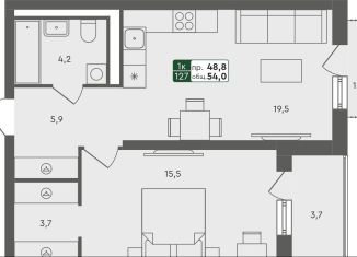 Продам 1-ком. квартиру, 54 м2, Тюмень, Центральная площадь