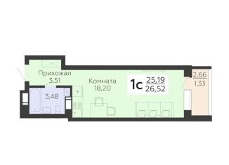 1-комнатная квартира на продажу, 26.5 м2, Воронеж