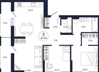 Продам 3-комнатную квартиру, 82.7 м2, Тюмень