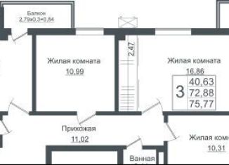 Трехкомнатная квартира на продажу, 77.6 м2, Краснодарский край, Античная улица, 10