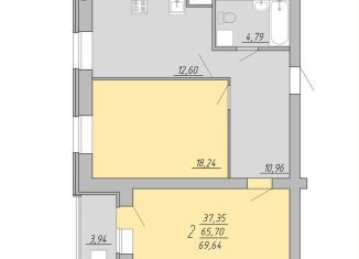 Продается 2-комнатная квартира, 69.6 м2, Тверь