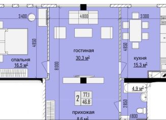 Продажа 2-комнатной квартиры, 77.1 м2, Нальчик, улица Фурманова, 15, район Аэропорт