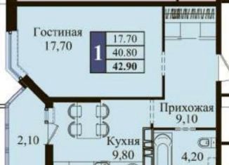 1-комнатная квартира на продажу, 43 м2, Краснодар, Карасунский округ, улица имени В.Н. Мачуги, 166Ак2