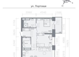 2-комнатная квартира на продажу, 57.7 м2, Казань, Портовая улица, 37Б, Вахитовский район