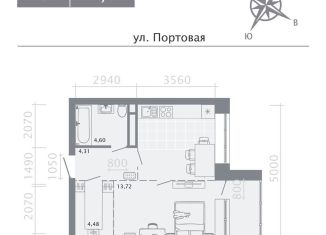 Продается 1-комнатная квартира, 41 м2, Казань, Портовая улица, 37Б