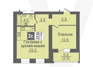 Продам двухкомнатную квартиру, 52.1 м2, Новосибирская область