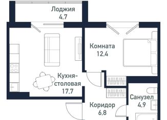 Продается однокомнатная квартира, 41.6 м2, Челябинская область