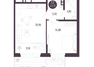 Продам 1-комнатную квартиру, 47.3 м2, Тульская область