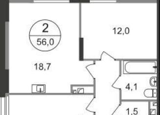 2-комнатная квартира на продажу, 56 м2, Московский
