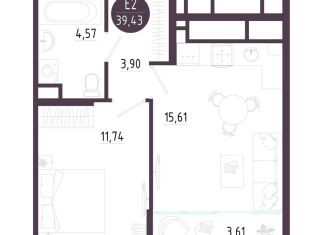 Продается 1-комнатная квартира, 39.4 м2, Тульская область