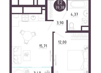 1-комнатная квартира на продажу, 39.4 м2, Тульская область