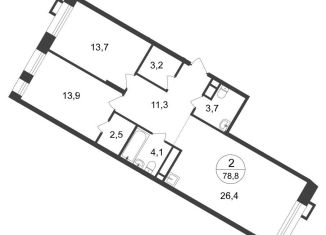 Продам двухкомнатную квартиру, 78.8 м2, Московский, 7-я фаза, к2, ЖК Первый Московский
