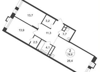 Двухкомнатная квартира на продажу, 78.8 м2, Московский, 7-я фаза, к2