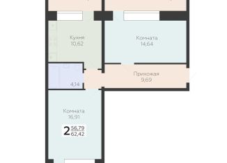 Продам 2-комнатную квартиру, 62.4 м2, Самара, Красноглинский район, 3-й квартал, 8