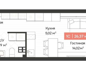 Продается квартира студия, 26.4 м2, Новосибирская область