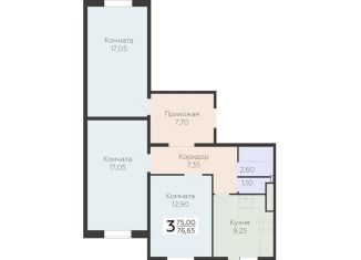 Продам трехкомнатную квартиру, 76.7 м2, Всеволожск