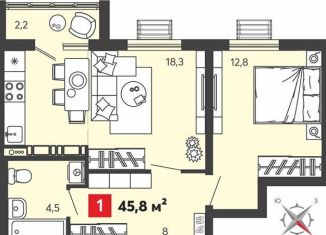 Продается 1-комнатная квартира, 45.8 м2, село Засечное, ЖК Радужные Дворы, Алая улица, с75