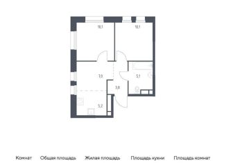 2-комнатная квартира на продажу, 41.3 м2, Москва, район Печатники, жилой комплекс Квартал на воде, 3
