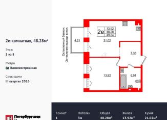 Однокомнатная квартира на продажу, 48.3 м2, Санкт-Петербург