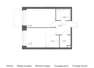 1-комнатная квартира на продажу, 43.4 м2, Москва, жилой комплекс Нова, к1, метро Минская