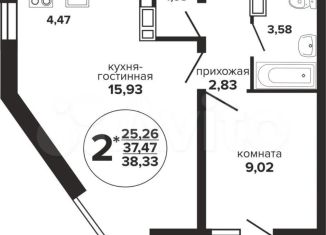 Продажа однокомнатной квартиры, 38.3 м2, Краснодар, Российская улица, 257/7лит1, Российская улица