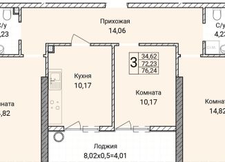 Продается 3-комнатная квартира, 76.2 м2, Севастополь, улица Братьев Манганари, 30к2