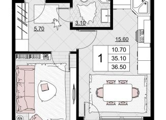 Продажа 1-комнатной квартиры, 36.5 м2, Анапа