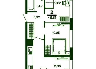 Продаю двухкомнатную квартиру, 46.6 м2, Рязанская область