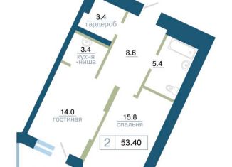 2-ком. квартира на продажу, 53.4 м2, Красноярск, Железнодорожный район