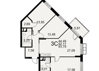 Продам 3-ком. квартиру, 93.8 м2, Тула, Хлебная площадь