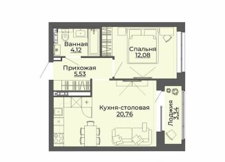 1-комнатная квартира на продажу, 45.8 м2, Екатеринбург, Верх-Исетский район, переулок Ударников, 33