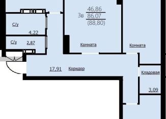 Продается трехкомнатная квартира, 88.8 м2, Ярославль