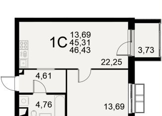 Продажа однокомнатной квартиры, 46.4 м2, Тульская область, Хлебная площадь