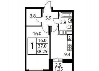 Продам 1-комнатную квартиру, 38.3 м2, Домодедово