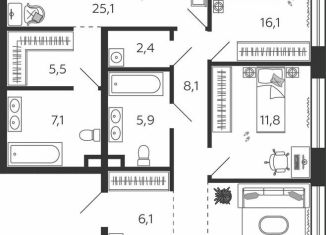 Продам 3-ком. квартиру, 116.1 м2, Москва, 2-я очередь, к3, Даниловский район