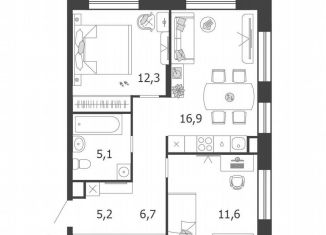 Продажа 2-комнатной квартиры, 59.7 м2, Москва, Даниловский район, 3-я очередь, к6