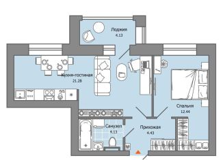 Продажа 1-ком. квартиры, 44 м2, село Первомайский