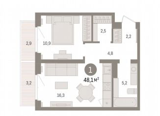 Продажа 1-комнатной квартиры, 48.1 м2, Краснодар, Минская улица, 92