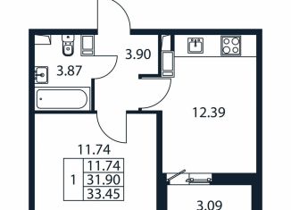 Продажа однокомнатной квартиры, 35 м2, Мурино