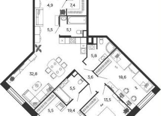 Трехкомнатная квартира на продажу, 127.6 м2, Москва, 2-я очередь, к4.1, станция ЗИЛ