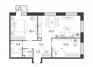 Продается 2-комнатная квартира, 71.8 м2, Москва, 3-я очередь, к9, станция ЗИЛ