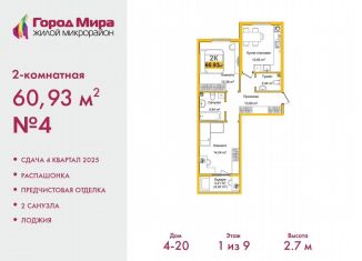 Продается 2-ком. квартира, 60.9 м2, Симферополь, ЖК Город Мира