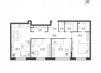 Продам 3-ком. квартиру, 81.2 м2, Москва, ЖК Шагал, 3-я очередь, к6