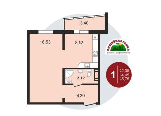 Продам 1-комнатную квартиру, 35.8 м2, посёлок Западный, улица имени Генерала Костицына, 47