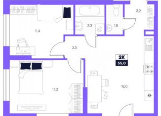 Продаю двухкомнатную квартиру, 55 м2, Тюмень, ЖК Озёрный Парк